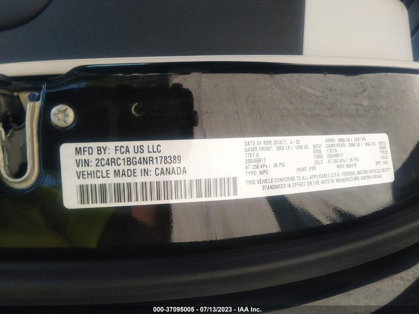 2022 CHRYSLER PACIFICA TOURING L - 2C4RC1BG4NR178389