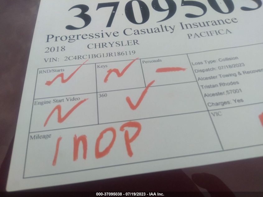2018 CHRYSLER PACIFICA TOURING L - 2C4RC1BG1JR186119