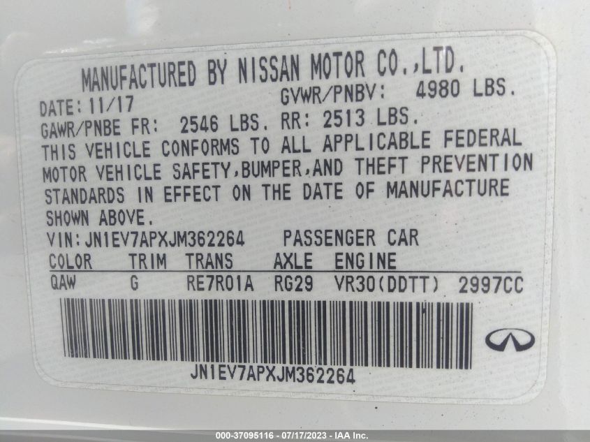2018 INFINITI Q50 LUXE/SPORT - JN1EV7APXJM362264