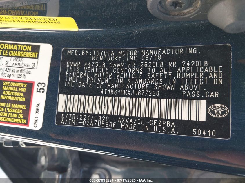 2018 TOYOTA CAMRY XSE - 4T1B61HKXJU677260