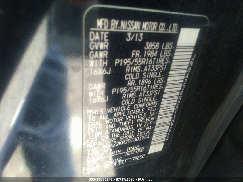 2013 NISSAN CUBE SL - JN8AZ2KR2DT303954
