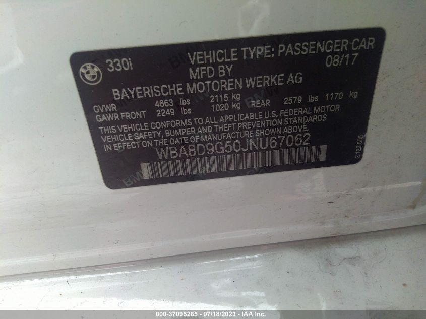 2018 BMW 3 SERIES 330I XDRIVE - WBA8D9G50JNU67062
