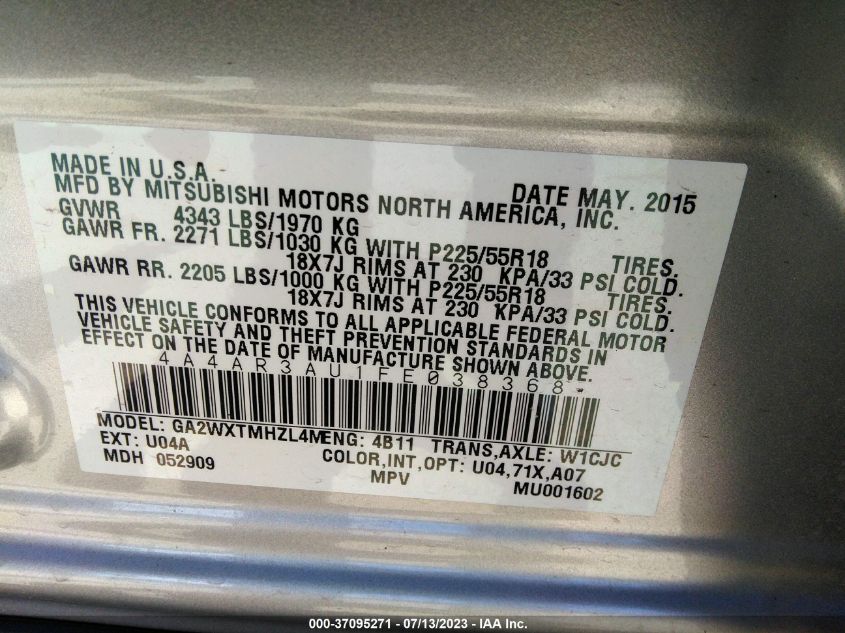 2015 MITSUBISHI OUTLANDER SPORT ES - 4A4AR3AU1FE038368