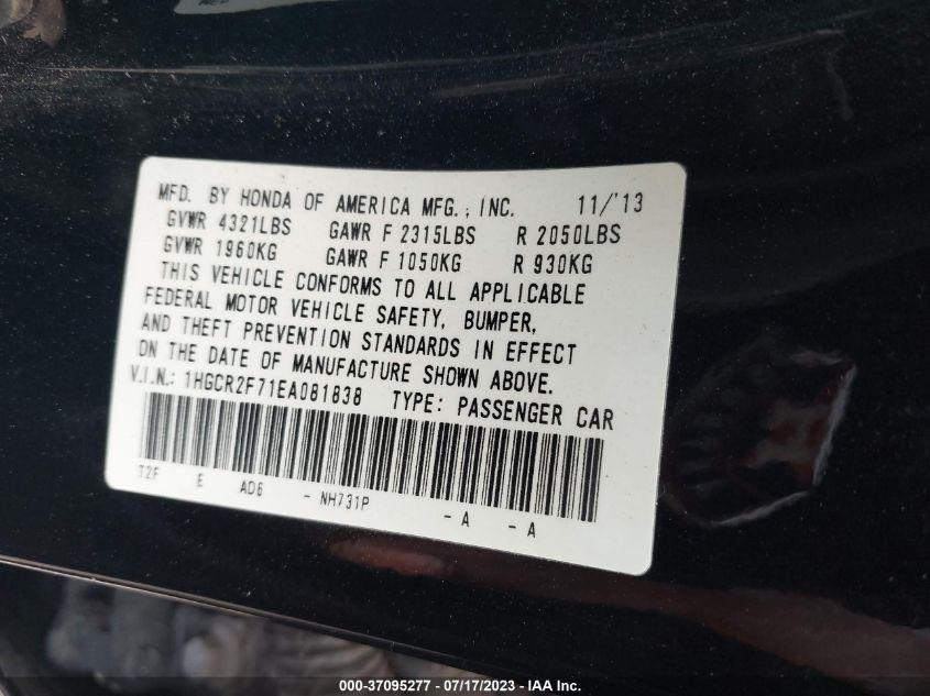2014 HONDA ACCORD SEDAN EX - 1HGCR2F71EA081838
