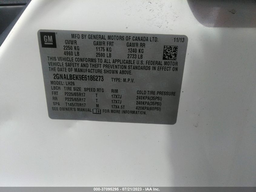 2014 CHEVROLET EQUINOX LT - 2GNALBEK9E6186273