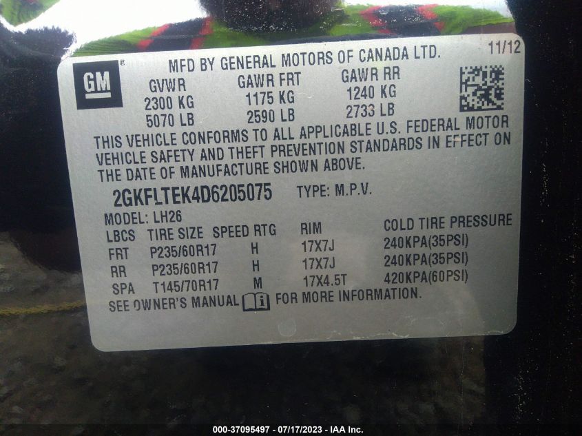 2013 GMC TERRAIN SLE - 2GKFLTEK4D6205075