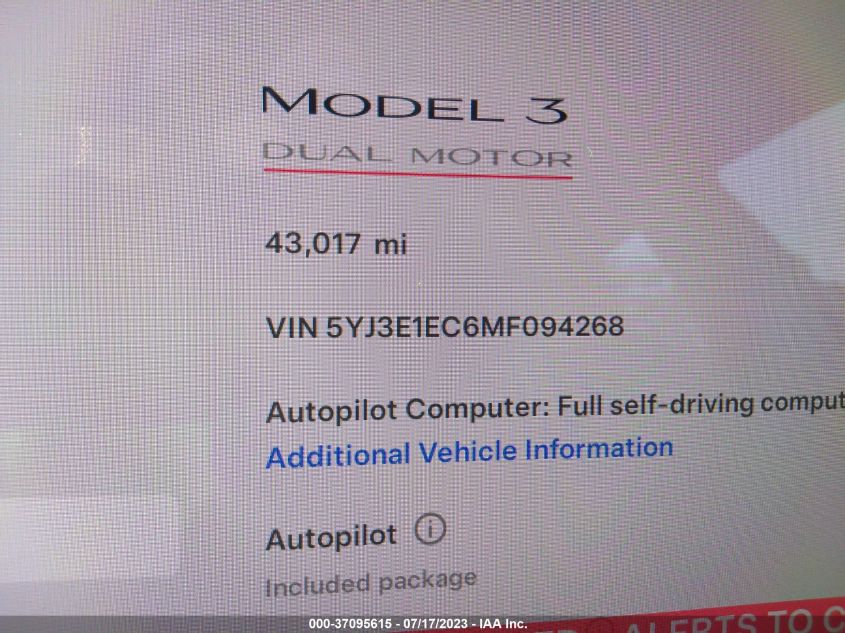 2021 TESLA MODEL 3 PERFORMANCE - 5YJ3E1EC6MF094268