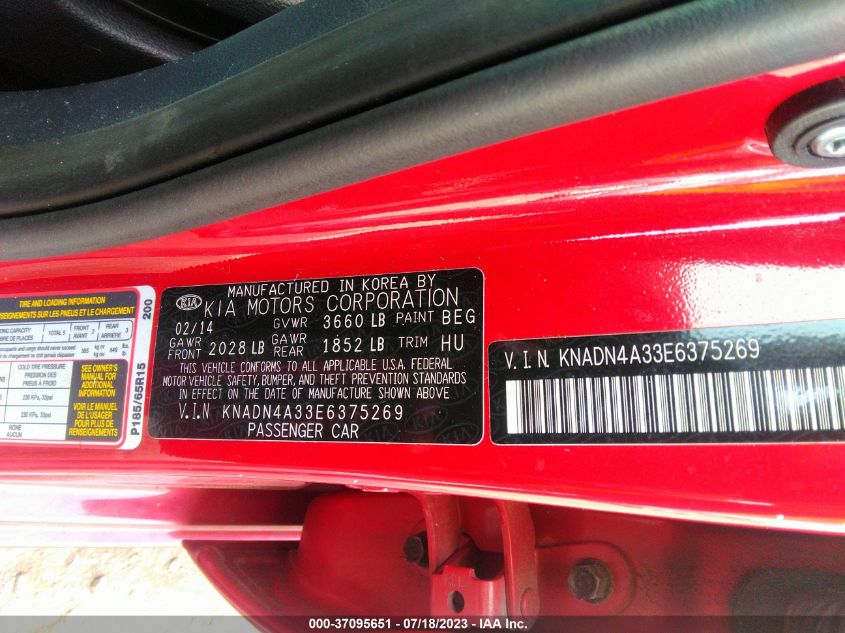 2014 KIA RIO EX - KNADN4A33E6375269