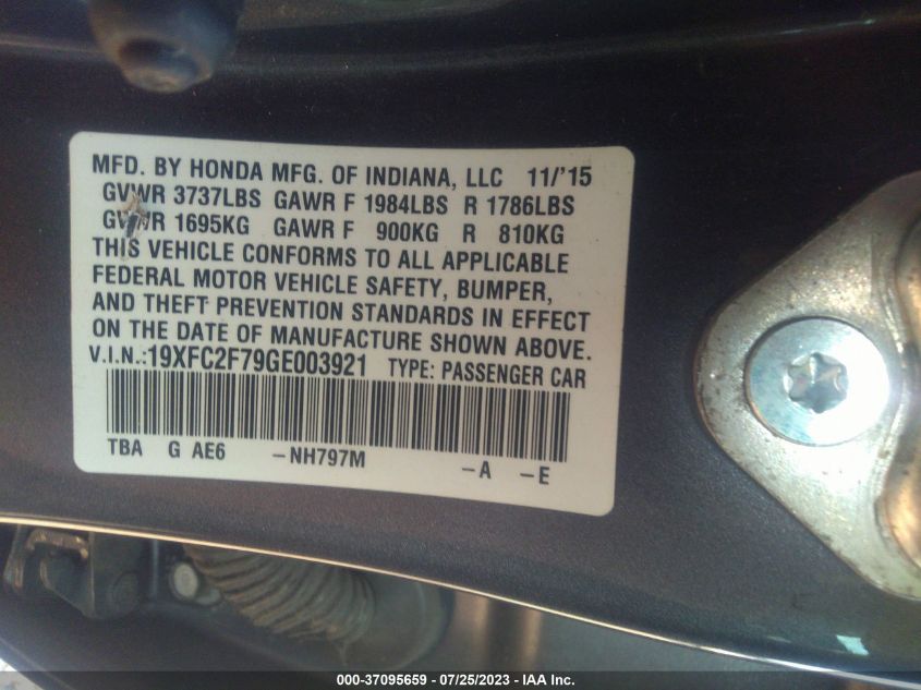 2016 HONDA CIVIC SEDAN EX - 19XFC2F79GE003921