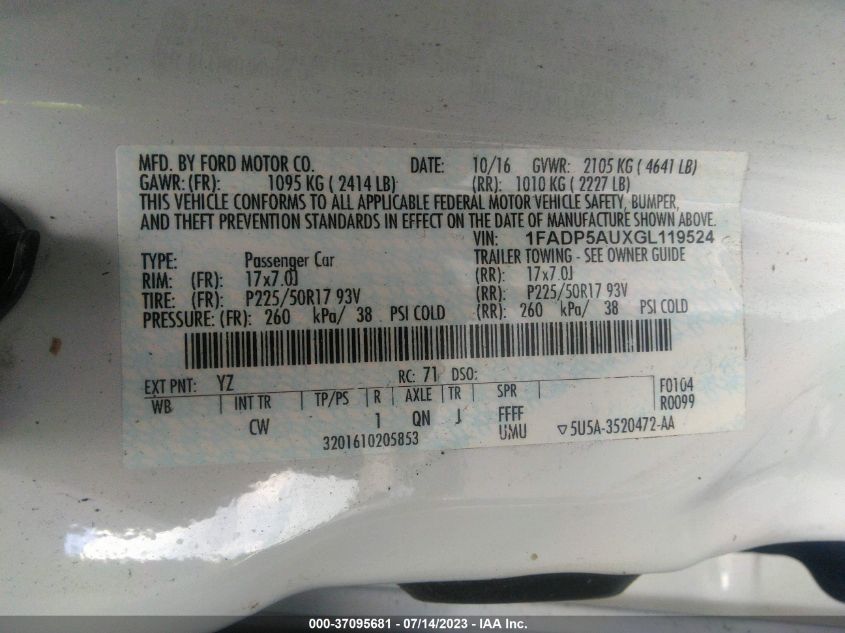 2016 FORD C-MAX HYBRID SE - 1FADP5AUXGL119524