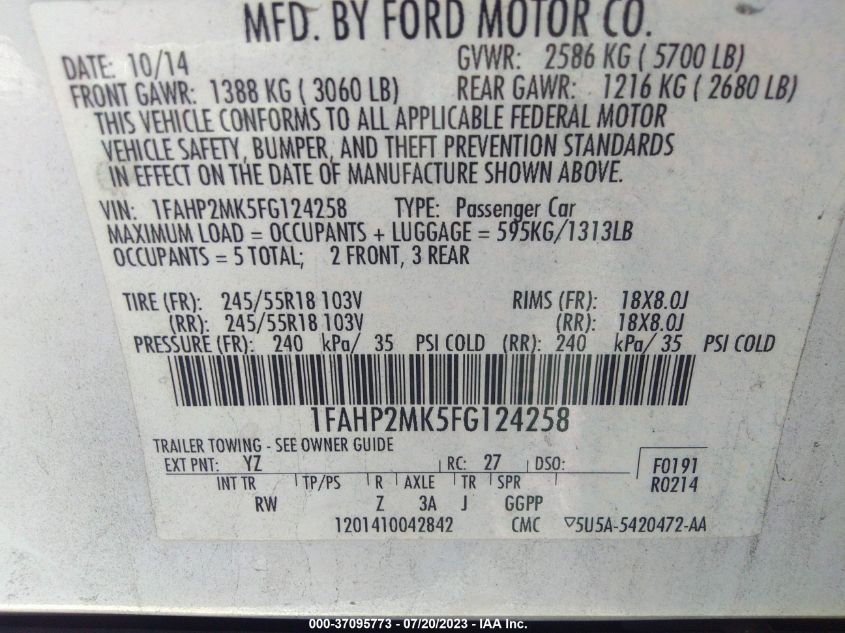 2015 FORD SEDAN POLICE INTERCEPTOR 1FAHP2MK5FG124258