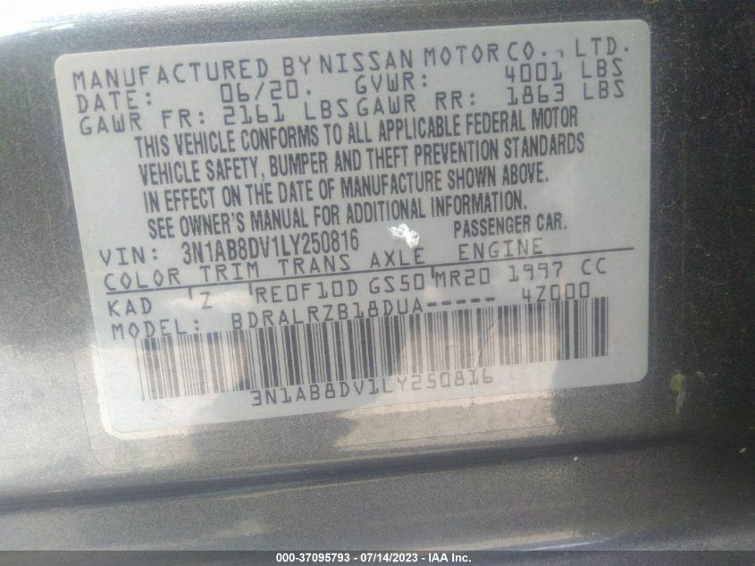 2020 NISSAN SENTRA SR - 3N1AB8DV1LY250816