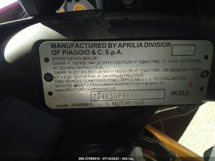 2022 APRILIA RS 660 FACTORY LIMITED ZD4KSUP06NS000083