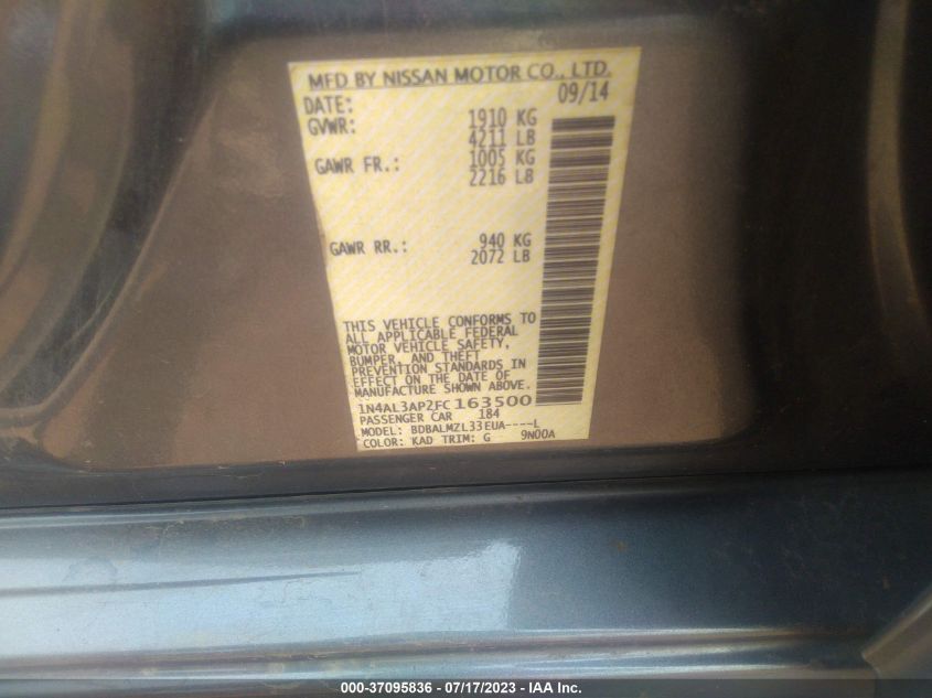 2015 NISSAN ALTIMA 2.5 SV - 1N4AL3AP2FC163500