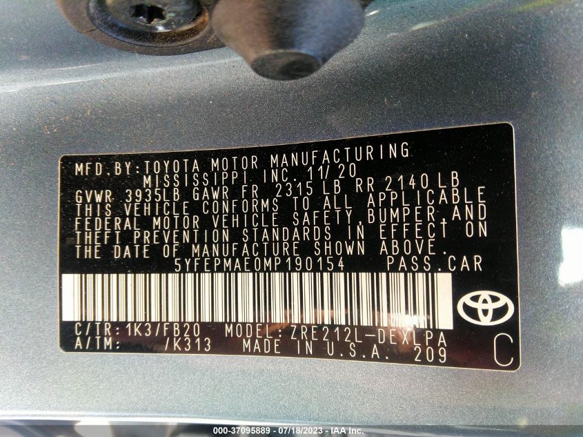 2021 TOYOTA COROLLA LE - 5YFEPMAE0MP190154