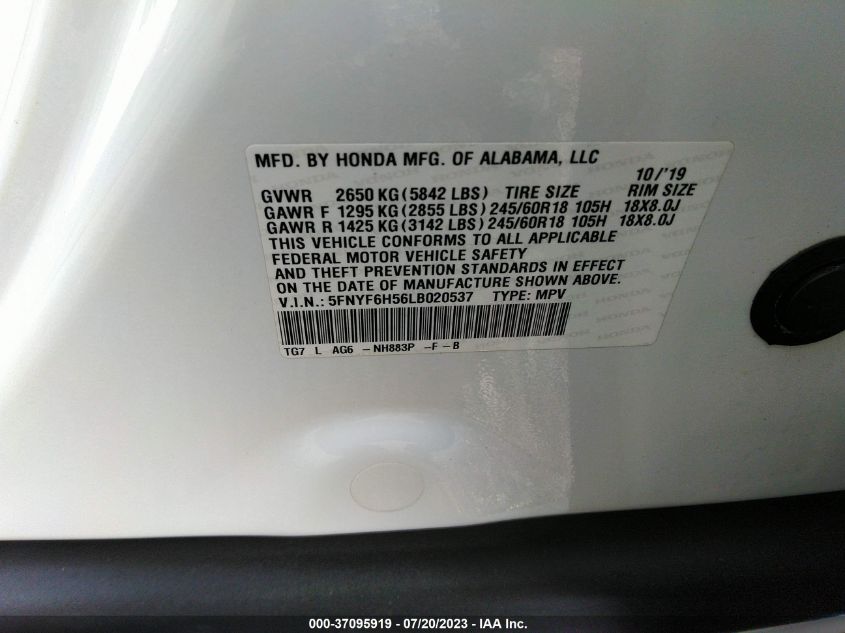 2020 HONDA PILOT EX-L - 5FNYF6H56LB020537