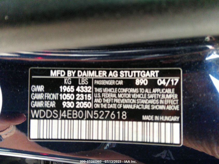 2018 MERCEDES-BENZ CLA CLA 250 - WDDSJ4EB0JN527618