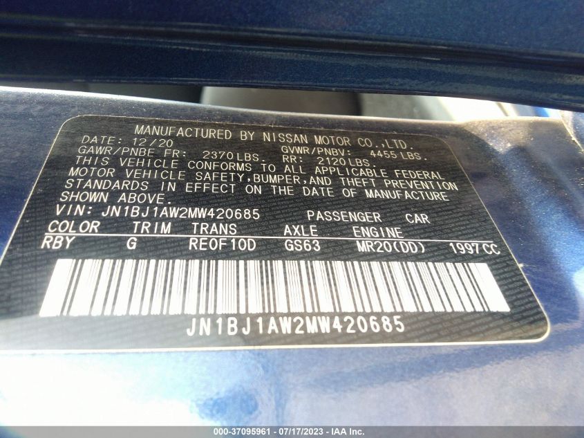 2021 NISSAN ROGUE SPORT S - JN1BJ1AW2MW420685