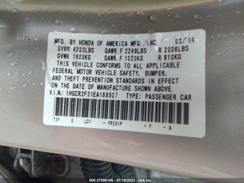 2014 HONDA ACCORD SEDAN LX - 1HGCR2F31EA168507
