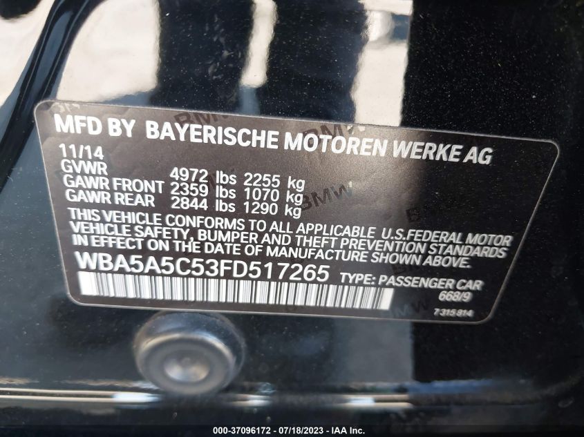2015 BMW 5 SERIES 528I - WBA5A5C53FD517265