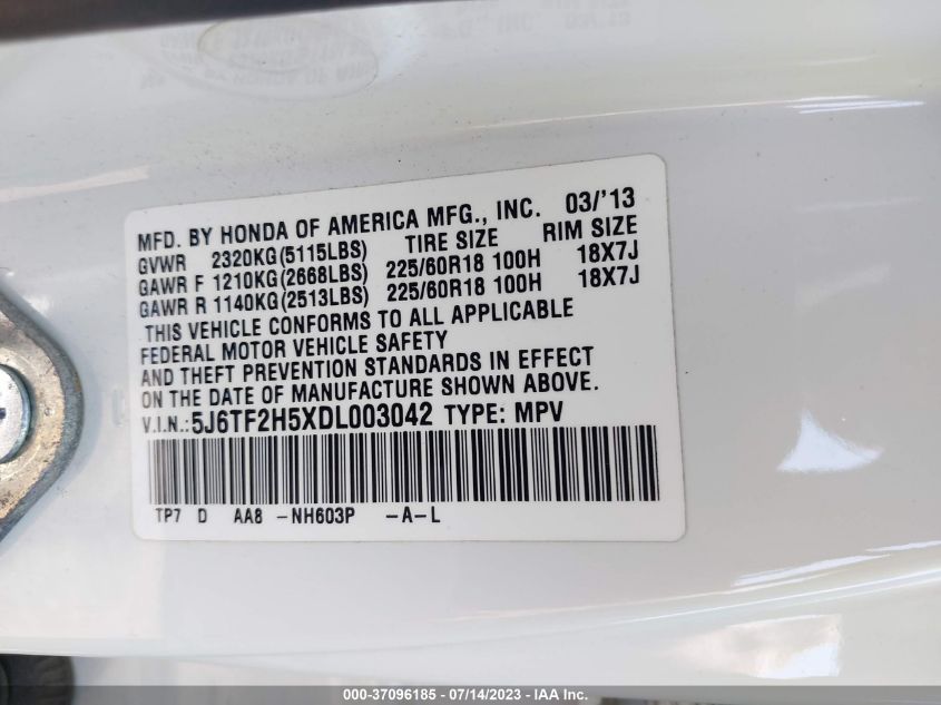 2013 HONDA CROSSTOUR EX-L 5J6TF2H5XDL003042