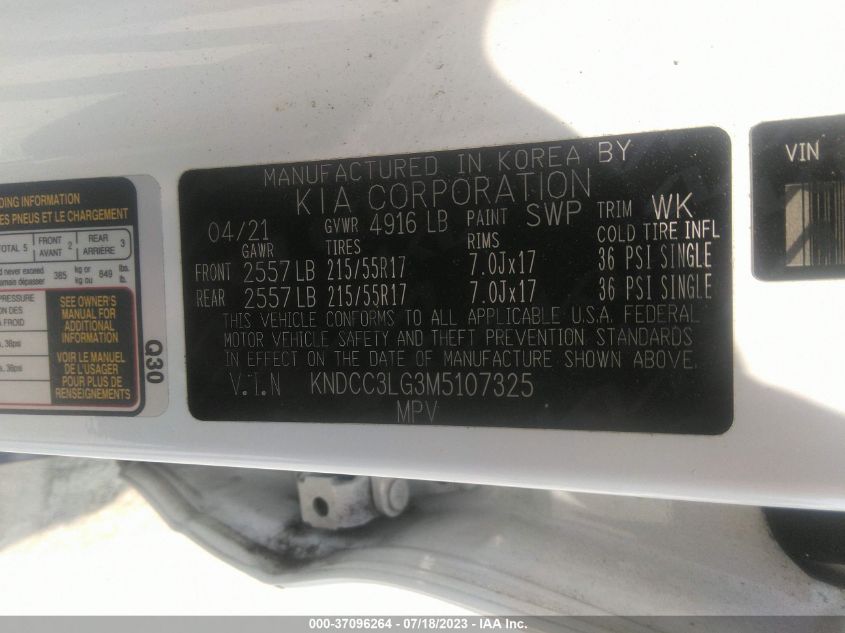 2021 KIA NIRO EV EX KNDCC3LG3M5107325