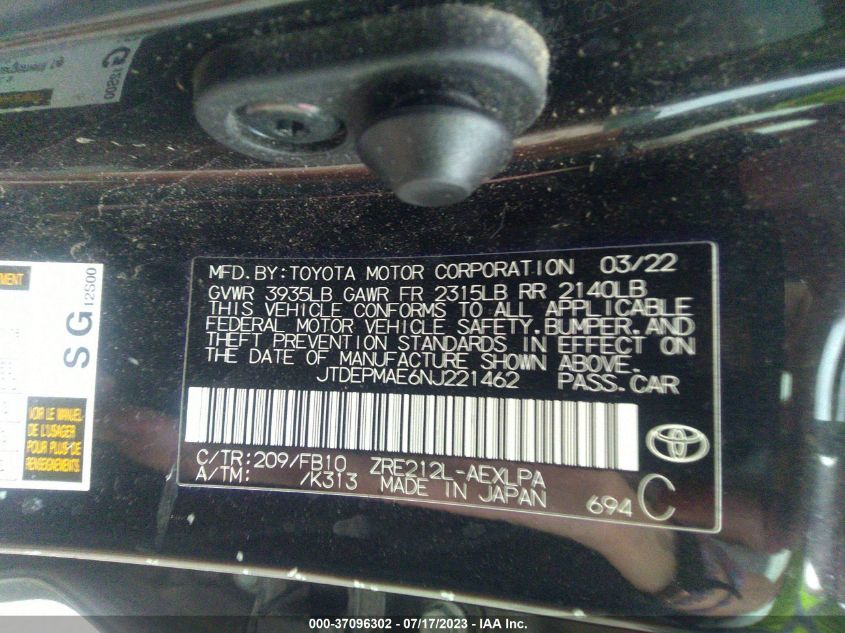 2022 TOYOTA COROLLA LE - JTDEPMAE6NJ221462