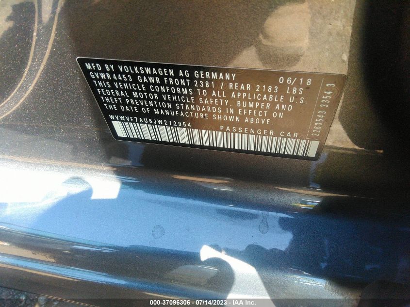 2018 VOLKSWAGEN GOLF R WVWVF7AU6JW272954