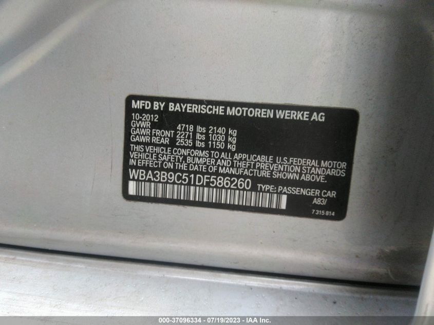 2013 BMW 3 SERIES 335I XDRIVE - WBA3B9C51DF586260