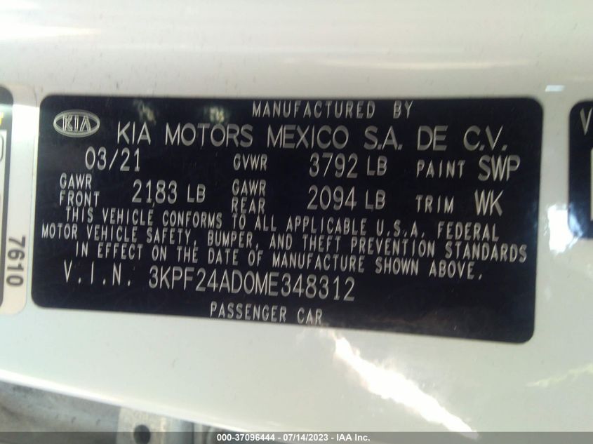 2021 KIA FORTE LXS - 3KPF24AD0ME348312