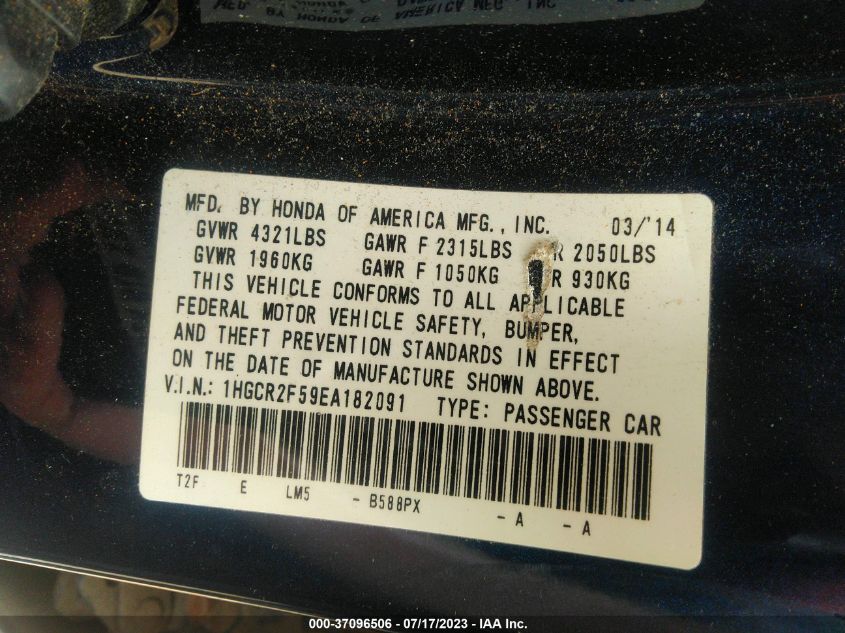 2014 HONDA ACCORD SEDAN SPORT - 1HGCR2F59EA182091