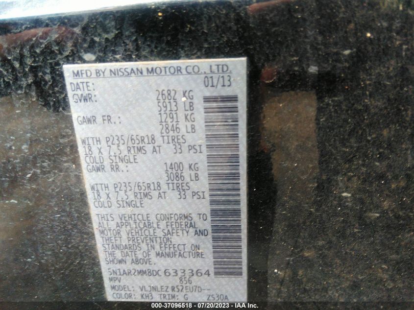 2013 NISSAN PATHFINDER SV - 5N1AR2MM8DC633364