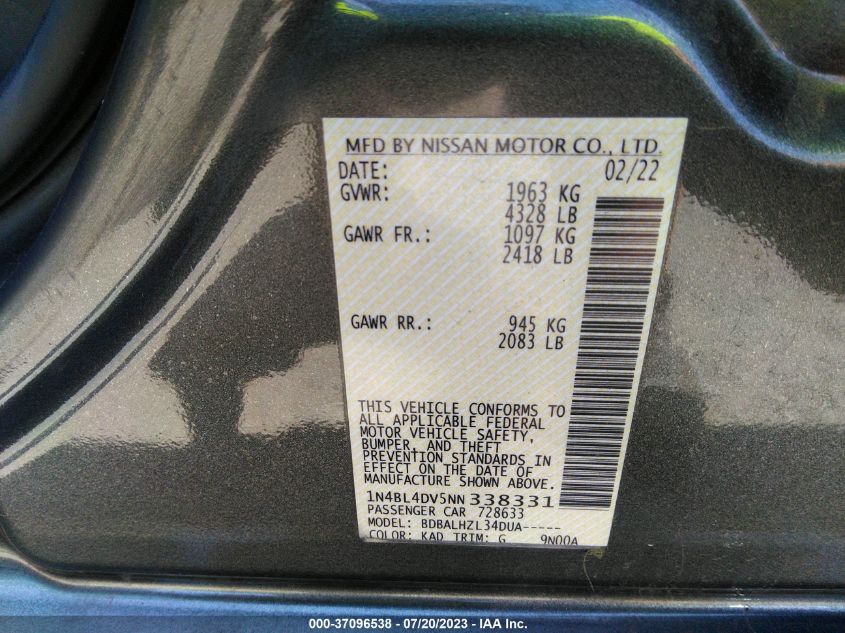 2022 NISSAN ALTIMA 2.5 SV - 1N4BL4DV5NN338331