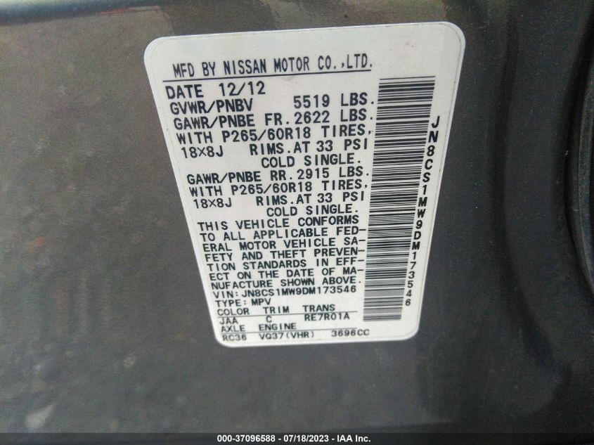 2013 INFINITI FX37 - JN8CS1MW9DM173546