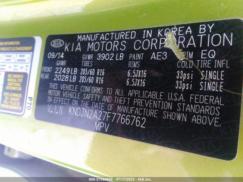2015 KIA SOUL BASE - KNDJN2A27F7766762