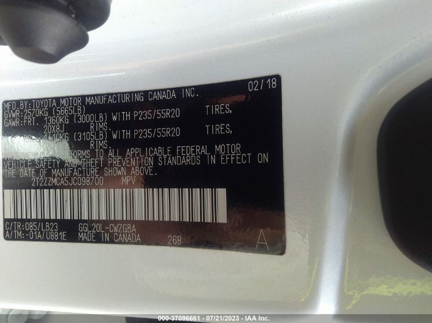 2018 LEXUS RX RX 350 - 2T2ZZMCA5JC098700