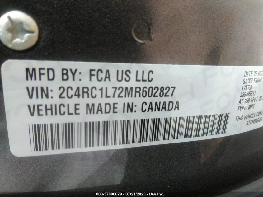 2021 CHRYSLER PACIFICA - 2C4RC1L72MR602827