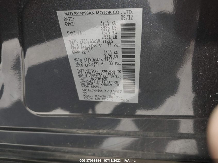 2013 INFINITI JX - 5N1AL0MN9DC321987