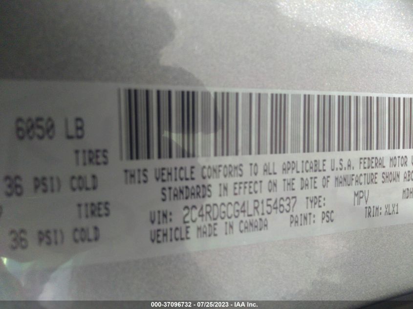 2020 DODGE GRAND CARAVAN SXT - 2C4RDGCG4LR154637