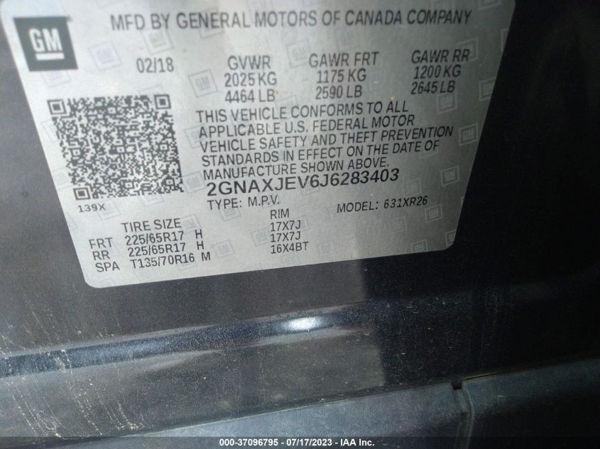 2018 CHEVROLET EQUINOX LT - 2GNAXJEV6J6283403