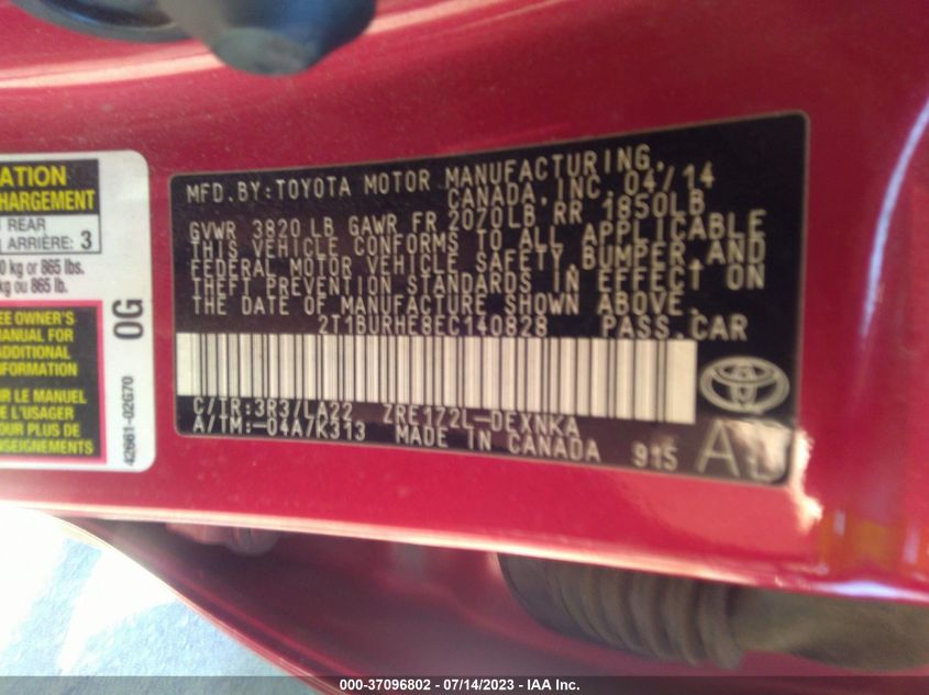 2014 TOYOTA COROLLA LE - 2T1BURHE8EC140828