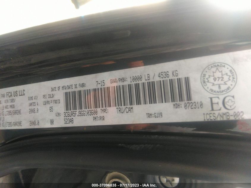 2016 RAM 2500 LARAMIE - 3C6UR5FJ9GG103600