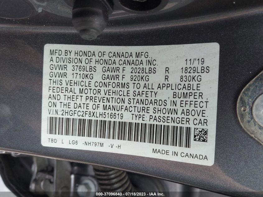 2020 HONDA CIVIC SEDAN SPORT - 2HGFC2F8XLH516619