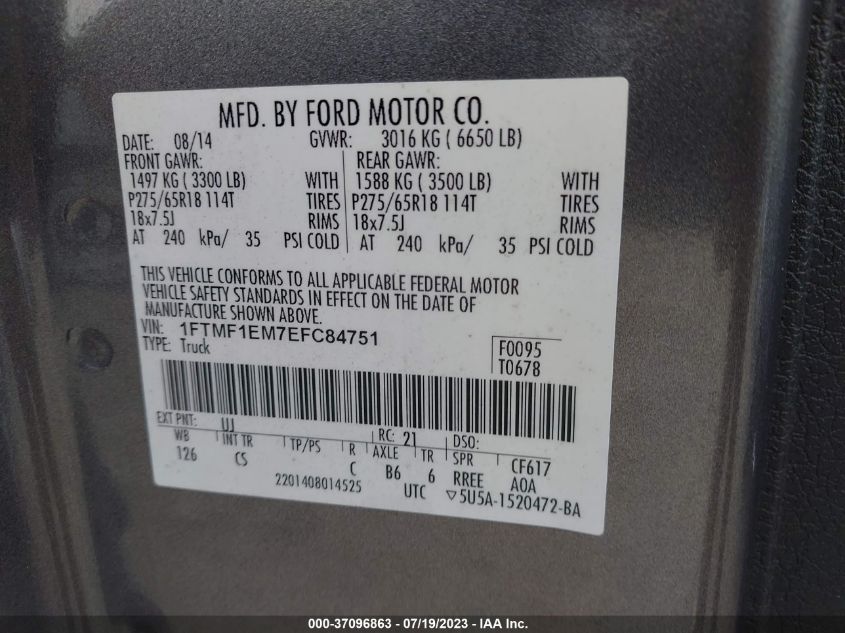 2014 FORD F-150 XL/XLT/STX - 1FTMF1EM7EFC84751