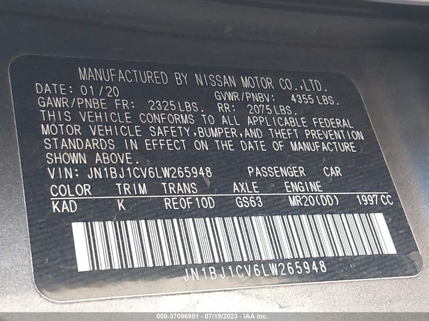 2020 NISSAN ROGUE SPORT S/SV/SL - JN1BJ1CV6LW265948