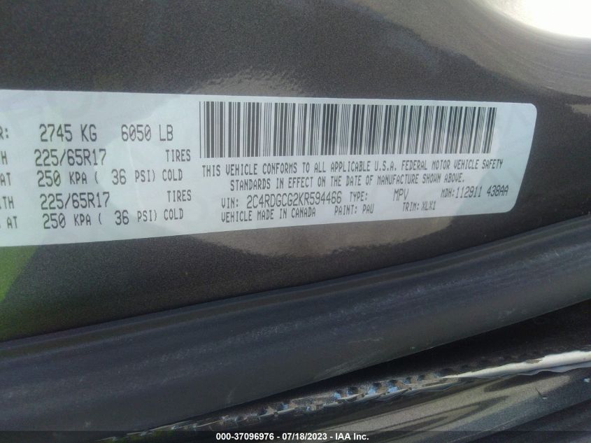 2019 DODGE GRAND CARAVAN SXT - 2C4RDGCG2KR594466
