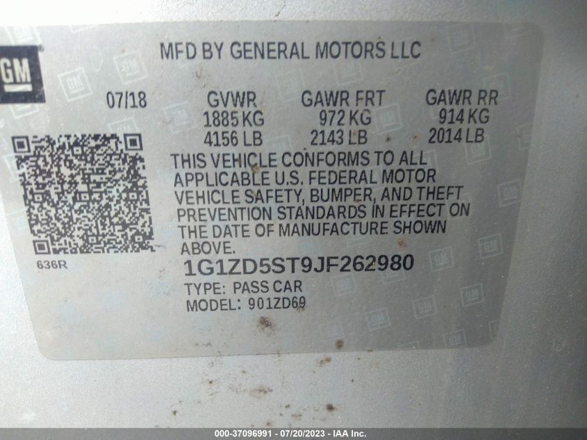 2018 CHEVROLET MALIBU LT - 1G1ZD5ST9JF262980