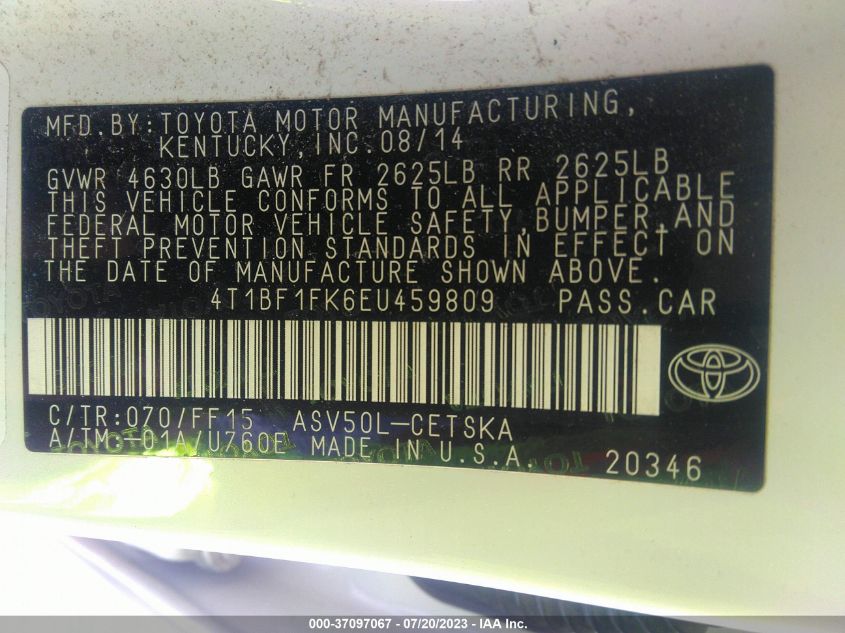 2014 TOYOTA CAMRY L/LE/XLE/SE/SE SPORT - 4T1BF1FK6EU459809