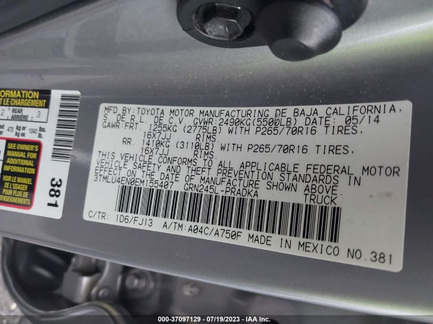 2014 TOYOTA TACOMA - 3TMLU4EN0EM155407