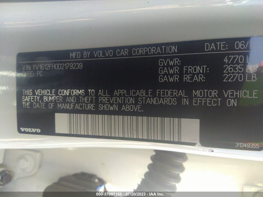 2013 VOLVO S60 T5 - YV1612FH0D2179239